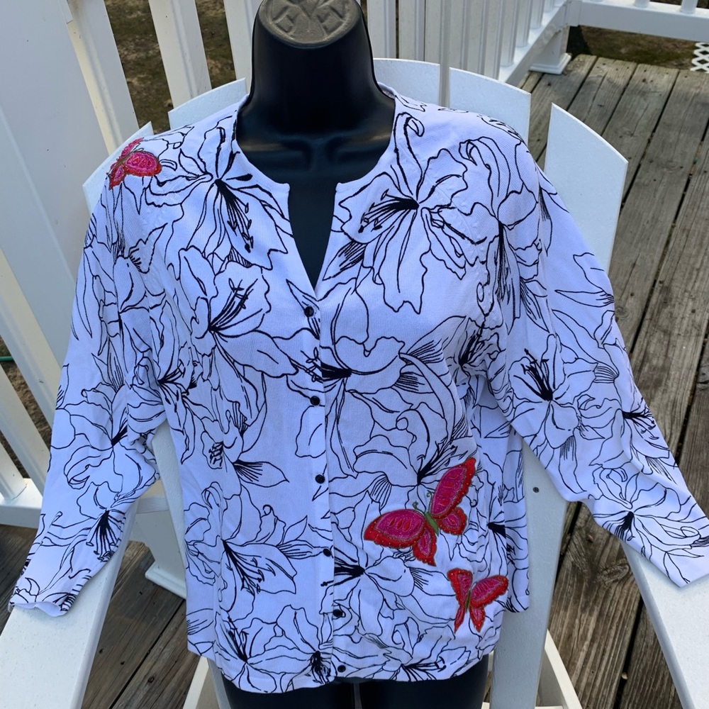 Vintage y2k bright pink Butterfly embroidered on cardigan S Marisa Christina